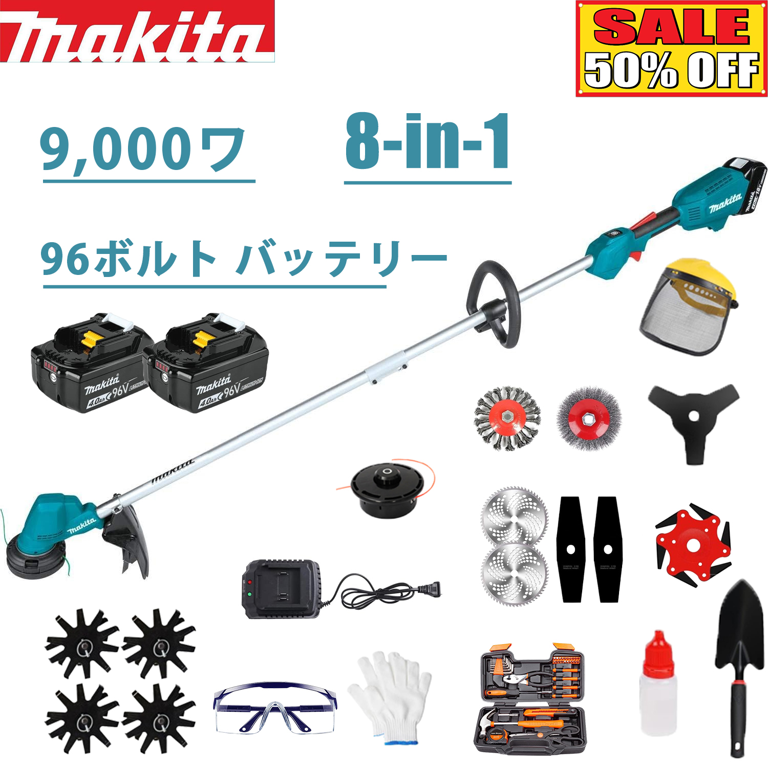 36時間の持久力-[9000 W 8-in-1 プラウ] 96 V バッテリー* 交換可能な 8 ファンクションヘッド 2 個 + 急速充電 + アクセサリ一式